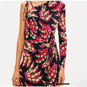 Farm Rio Black Banana Dot One Shoulder dress